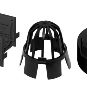 ACO Hexaline set eindplaten zwart, met onderuitloop en bladkorf