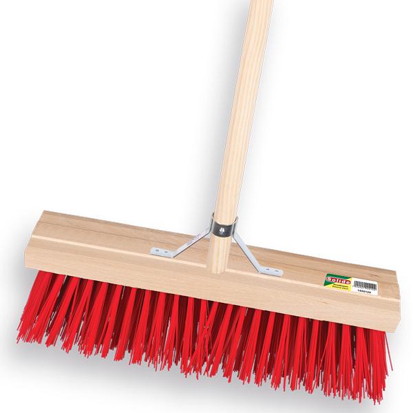 Straatbezem Solide rood + steel en stokhouder