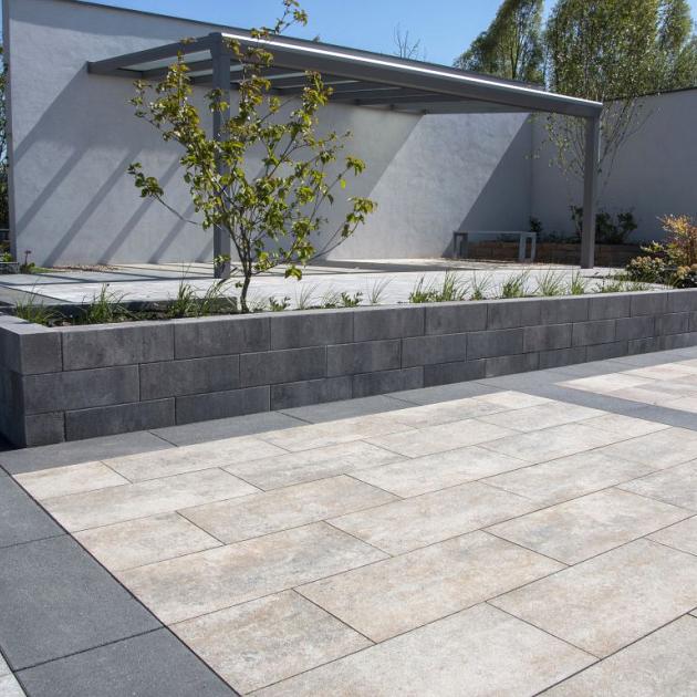 Muurblok - Alp.X.816  15x15x45  grijs - zwart gemêleerd