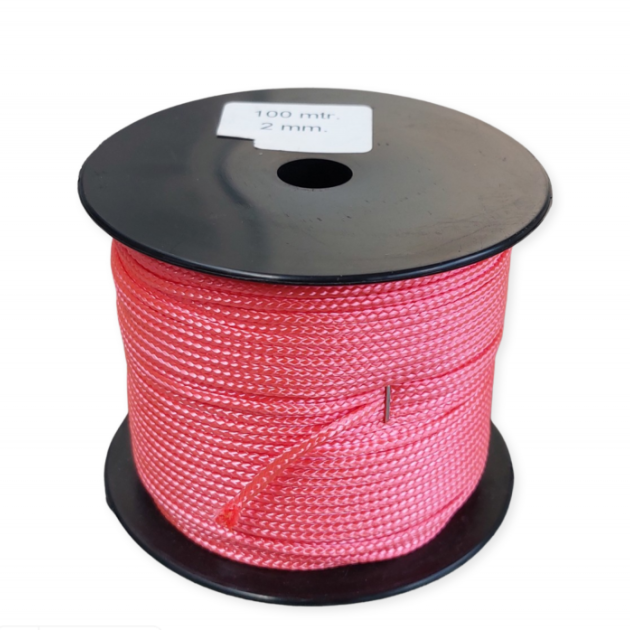 Uitzetkoord 100 meter fluor roze 2.0mm dikte gevlochten koord